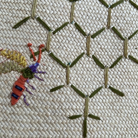 Andrea Stuart New York Straw Embroidered Bag Lucite Handles - Picture 4 of 10